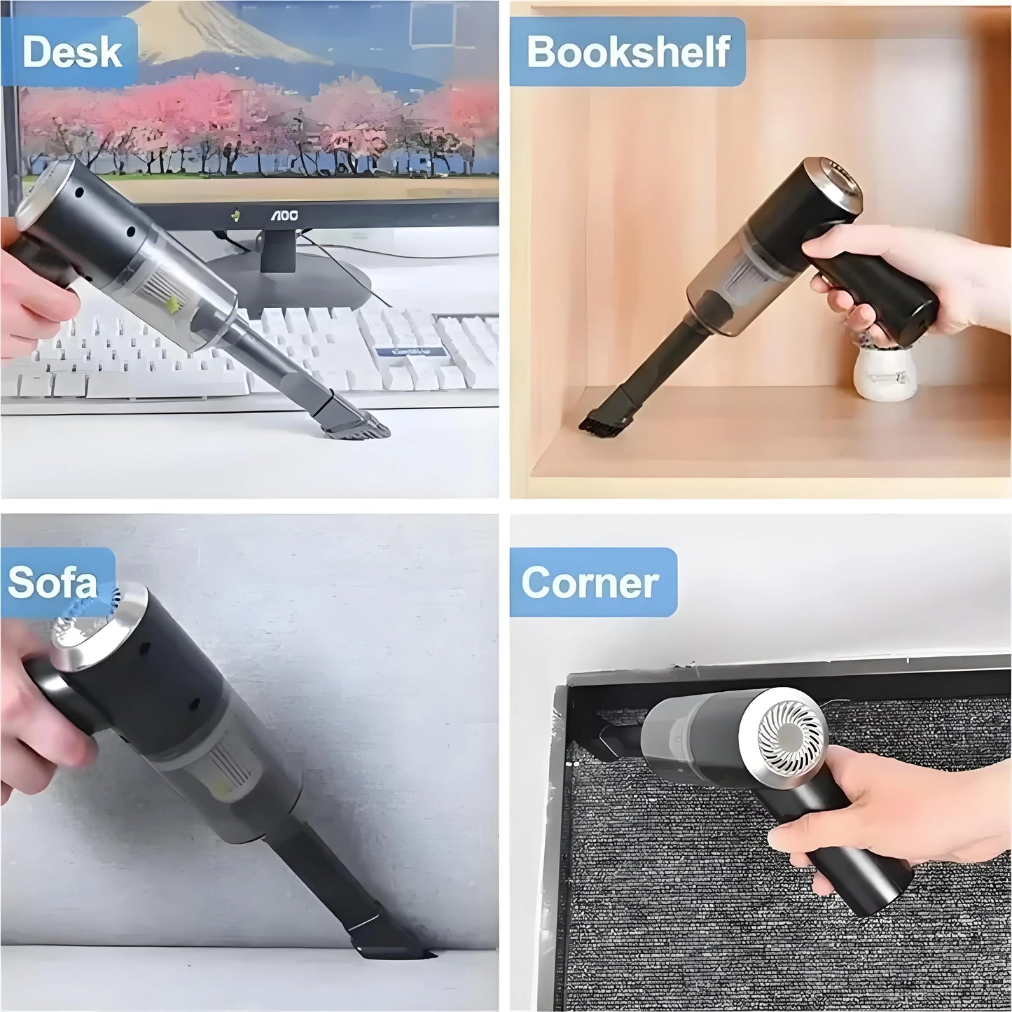 Cordless Compact Car Vacuum Cleaner with Wireless Charging, Dual Suction & Blowing for High-Power Interior Detailing